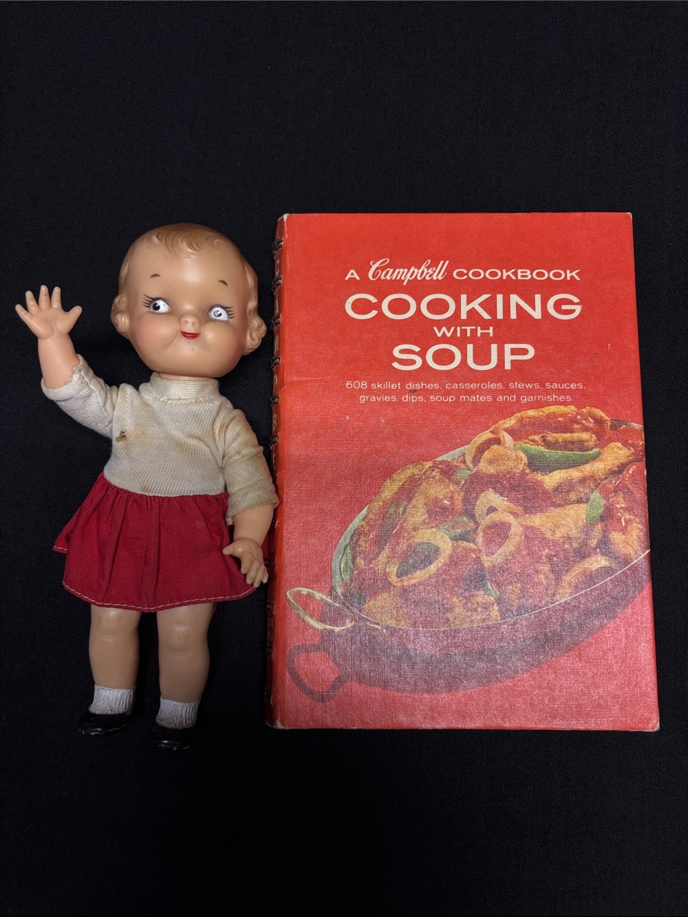 Vtg 1968 Campbell Soup Cookbook - Cooking With Soup Metal Spine Retro w/ Doll